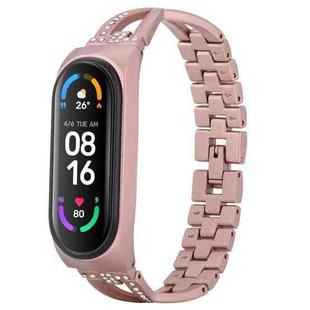 For Xiaomi Mi Band 6 / 5 X-shaped Diamond Alloy Watch Band(Pink)