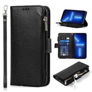 For iPhone 13 mini Microfiber Zipper Horizontal Flip Leather Case with Holder & Card Slots & Wallet (Black)