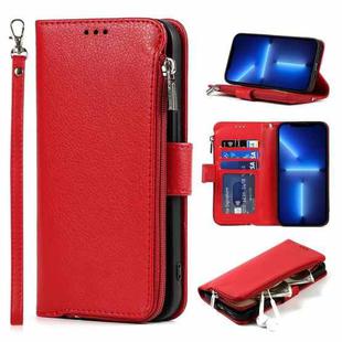 For iPhone 13 mini Microfiber Zipper Horizontal Flip Leather Case with Holder & Card Slots & Wallet (Red)