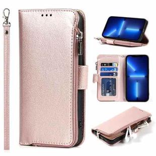 For iPhone 13 Pro Max Microfiber Zipper Horizontal Flip Leather Case with Holder & Card Slots & Wallet (Rose Gold)