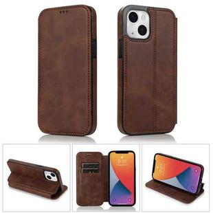 For iPhone 13 mini Strong Magnetic Closure PU + TPU Leather Case with Card Slots & Holder (Brown)