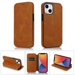 For iPhone 13 Strong Magnetic Closure PU + TPU Leather Case with Card Slots & Holder(Khaki)