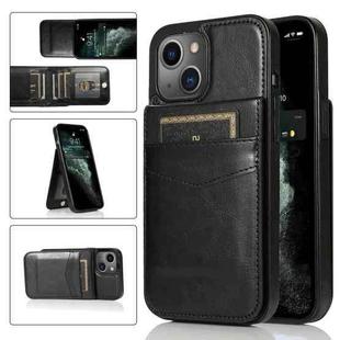 For iPhone 13 mini Solid Color PC + TPU Protective Case with Holder & Card Slots (Black)