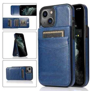 For iPhone 13 mini Solid Color PC + TPU Protective Case with Holder & Card Slots (Blue)