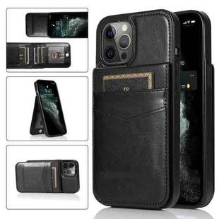 For iPhone 13 Pro Solid Color PC + TPU Protective Case with Holder & Card Slots (Black)