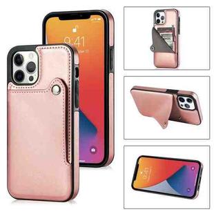 For iPhone 13 mini Pure Color Oblique Card PU + TPU Protective Case with Card Sot & Holder (Rose Gold)