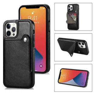 For iPhone 13 mini Pure Color Oblique Card PU + TPU Protective Case with Card Sot & Holder (Black)