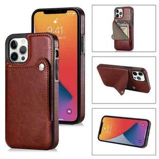 For iPhone 13 mini Pure Color Oblique Card PU + TPU Protective Case with Card Sot & Holder (Brown)