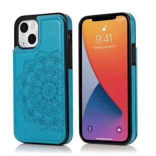 For iPhone 13 mini Double Buckle Mandala Pattern PU+TPU Protective Case with Card Slots & Holder & Photo Frame (Blue)