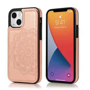 For iPhone 13 Double Buckle Mandala Pattern PU+TPU Protective Case with Card Slots & Holder & Photo Frame(Rose Gold)