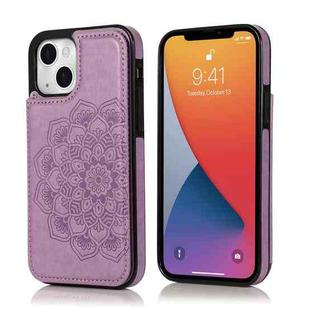 For iPhone 13 Double Buckle Mandala Pattern PU+TPU Protective Case with Card Slots & Holder & Photo Frame(Purple)