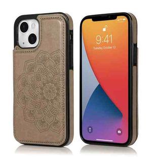 For iPhone 13 Double Buckle Mandala Pattern PU+TPU Protective Case with Card Slots & Holder & Photo Frame(Grey)