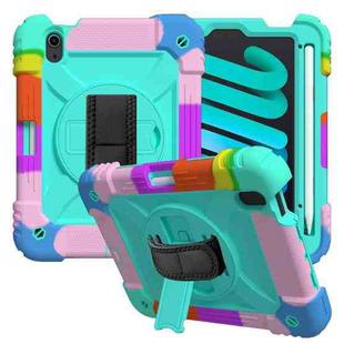 For iPad mini 6 Shockproof PC + Silicone Combination Tablet Case with Holder & Hand Strap & Shoulder Strap(Colorful Mint Green)