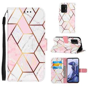 For Xiaomi Mi 11T Marble Stitching Horizontal Flip PU Leather Case with Holder & Card Slots & Wallet & Lanyard(Pink White)