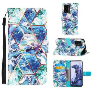 For Xiaomi Mi 11T Marble Stitching Horizontal Flip PU Leather Case with Holder & Card Slots & Wallet & Lanyard(Blue Green)