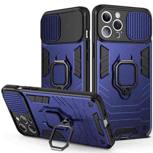 For iPhone 13 Sliding Camera Cover Design TPU + PC Shockproof Case with Ring Holder(Blue)
