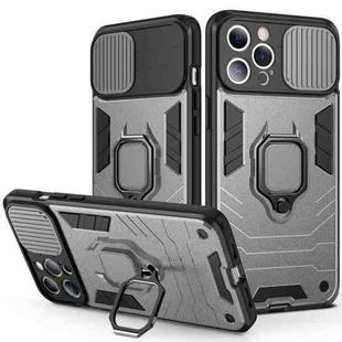 For iPhone 13 Pro Max Sliding Camera Cover Design TPU + PC Shockproof Case with Ring Holder (Grey)