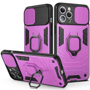 For iPhone 13 Pro Max Sliding Camera Cover Design TPU + PC Shockproof Case with Ring Holder (Purple)
