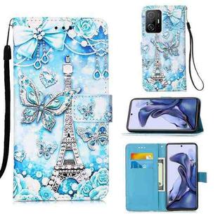 For Xiaomi Mi 11T Colored Drawing Pattern Plain Weave Horizontal Flip Leather Case with Holder & Card Slot & Wallet & Lanyard(Tower Butterfly)