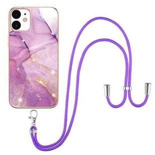 For iPhone 12 / 12 Pro Electroplating Marble Pattern IMD TPU Shockproof Case with Neck Lanyard(Purple 001)