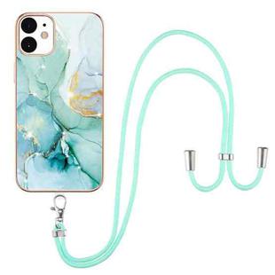 For iPhone 12 / 12 Pro Electroplating Marble Pattern IMD TPU Shockproof Case with Neck Lanyard(Green 003)