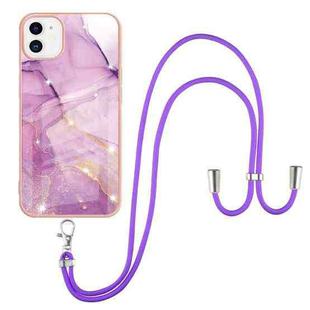 For iPhone 11 Electroplating Marble Pattern IMD TPU Shockproof Case with Neck Lanyard (Purple 001)
