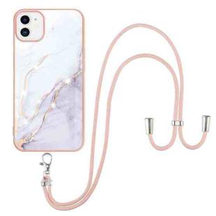 For iPhone 11 Electroplating Marble Pattern IMD TPU Shockproof Case with Neck Lanyard (White 006)