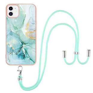 For iPhone 11 Electroplating Marble Pattern IMD TPU Shockproof Case with Neck Lanyard (Green 003)