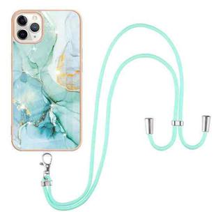 For iPhone 11 Pro Max Electroplating Marble Pattern IMD TPU Shockproof Case with Neck Lanyard (Green 003)