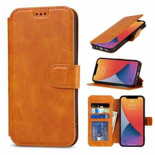 For iPhone 13 mini Shockproof PU + TPU Leather Case with Card Slots & Holder & Photo Frame & Wallet (Khaki)