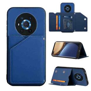 For Honor Magic3 Skin Feel PU + TPU + PC Back Cover Shockproof Case with Card Slots & Holder & Photo Frame(Blue)