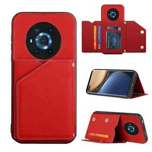 For Honor Magic3 Skin Feel PU + TPU + PC Back Cover Shockproof Case with Card Slots & Holder & Photo Frame(Red)