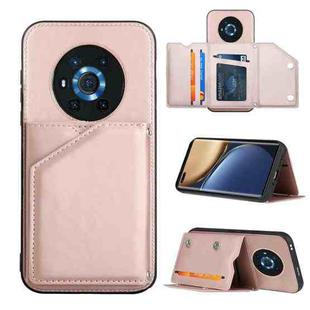 For Honor Magic3 Skin Feel PU + TPU + PC Back Cover Shockproof Case with Card Slots & Holder & Photo Frame(Rose Gold)