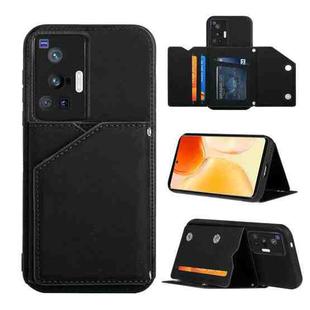 For vivo X70 Pro Skin Feel PU + TPU + PC Back Cover Shockproof Case with Card Slots & Holder & Photo Frame(Black)