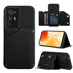 For vivo X70 Pro+ Skin Feel PU + TPU + PC Back Cover Shockproof Case with Card Slots & Holder & Photo Frame(Black)