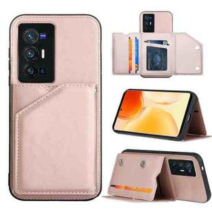 For vivo X70 Pro+ Skin Feel PU + TPU + PC Back Cover Shockproof Case with Card Slots & Holder & Photo Frame(Rose Gold)
