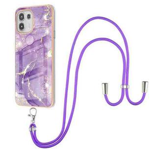 For Motorola Edge 20 Lite Electroplating Marble Pattern IMD TPU Shockproof Case with Neck Lanyard(Purple 002)