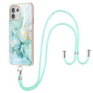 For Motorola Edge 20 Lite Electroplating Marble Pattern IMD TPU Shockproof Case with Neck Lanyard(Green 003)