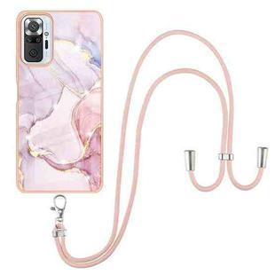 For Xiaomi Redmi Note 10 Pro/Note 10 Pro Max Electroplating Marble Pattern IMD TPU Shockproof Case with Neck Lanyard(Rose Gold 005)