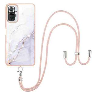 For Xiaomi Redmi Note 10 Pro/Note 10 Pro Max Electroplating Marble Pattern IMD TPU Shockproof Case with Neck Lanyard(White 006)