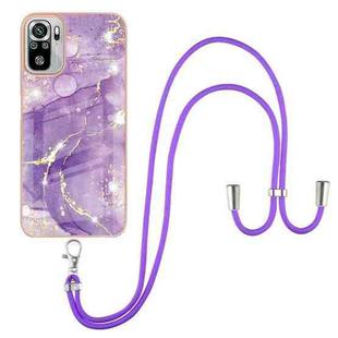 For Xiaomi Redmi Note 10s / Note 10 4G Electroplating Marble Pattern IMD TPU Shockproof Case with Neck Lanyard(Purple 002)