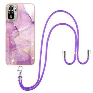 For Xiaomi Redmi Note 10s / Note 10 4G Electroplating Marble Pattern IMD TPU Shockproof Case with Neck Lanyard(Purple 001)