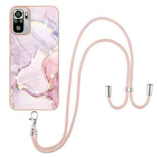 For Xiaomi Redmi Note 10s / Note 10 4G Electroplating Marble Pattern IMD TPU Shockproof Case with Neck Lanyard(Rose Gold 005)
