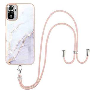 For Xiaomi Redmi Note 10s / Note 10 4G Electroplating Marble Pattern IMD TPU Shockproof Case with Neck Lanyard(White 006)