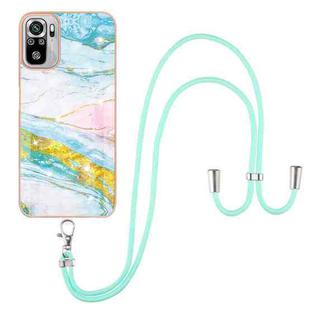 For Xiaomi Redmi Note 10s / Note 10 4G Electroplating Marble Pattern IMD TPU Shockproof Case with Neck Lanyard(Green 004)