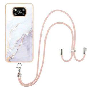 For Xiaomi Poco X3 NFC Electroplating Marble Pattern IMD TPU Shockproof Case with Neck Lanyard(White 006)