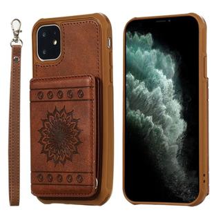 For iPhone 11 Sunflower Embossing Pattern PU + TPU Case with Holder & Card Slots & Photo Frame & Lanyard(Coffee)
