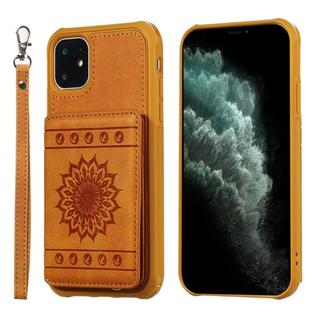 For iPhone 11 Sunflower Embossing Pattern PU + TPU Case with Holder & Card Slots & Photo Frame & Lanyard(Brown)
