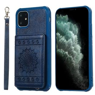 For iPhone 11 Sunflower Embossing Pattern PU + TPU Case with Holder & Card Slots & Photo Frame & Lanyard(Blue)