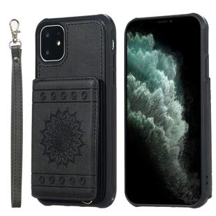 For iPhone 11 Sunflower Embossing Pattern PU + TPU Case with Holder & Card Slots & Photo Frame & Lanyard(Black)